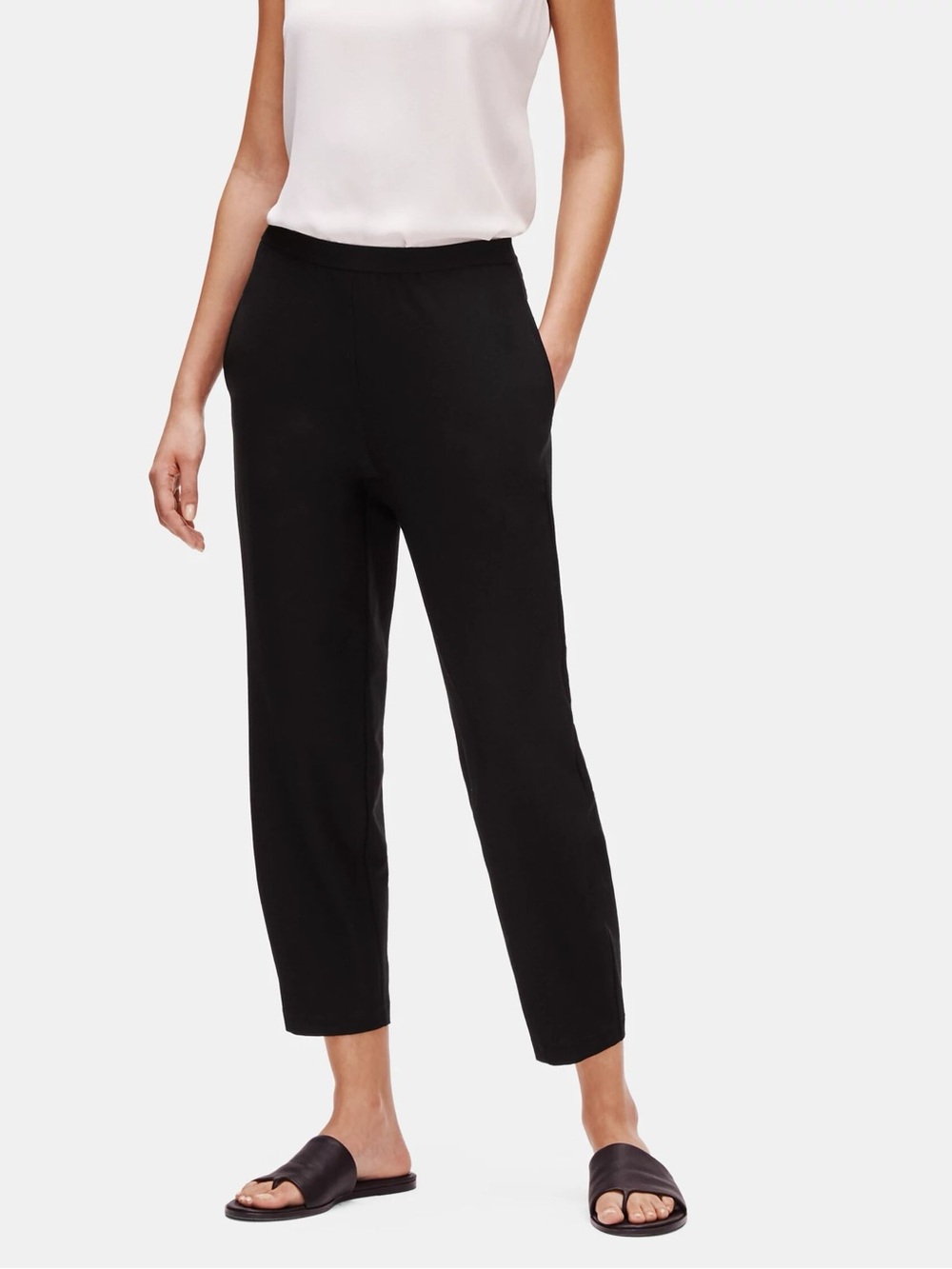 Eileen Fisher Lightweight Organic Cotton Washable Stretch Crepe Tapered Pant S/P